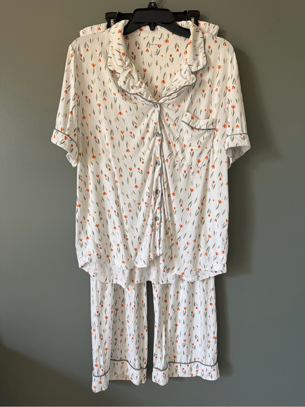 Cozy Earth Bamboo Pajamas Womens L White Sienna Tulip Floral Short-Long